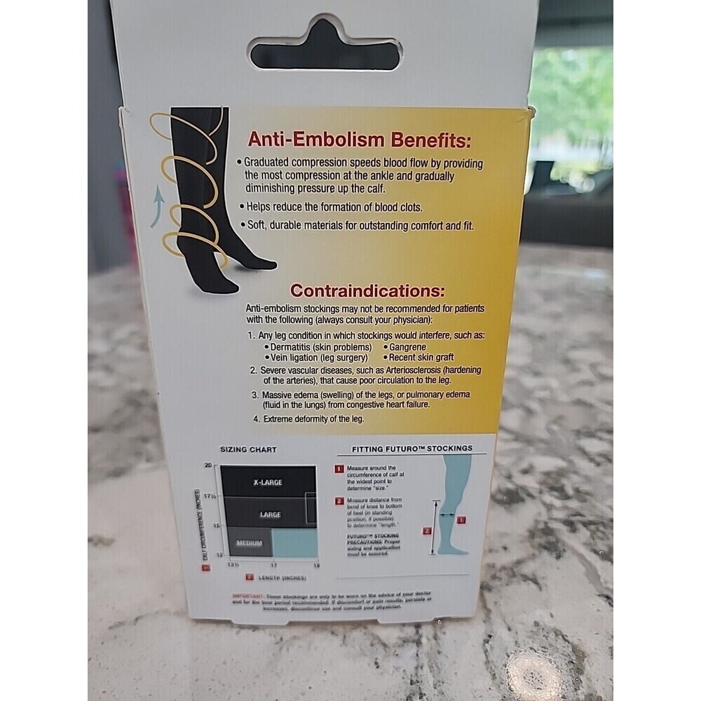 FUTURO Anti-Embolism Stockings Knee Length Closed Toe - XL Moderate 18mmHg White - Picture 2 of 2